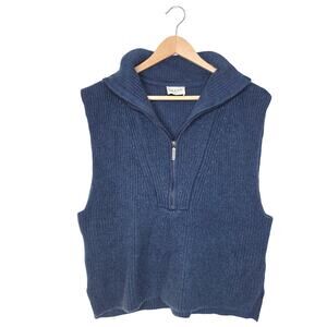 Wrap London Blue 100% Merino Wool Quarter Zip Sweater Vest Mock Neck Size 6 Base